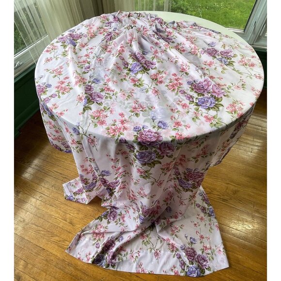 Vintage 60s curtains, bold floral in lilac and purple, pair pleated panels - Picture 4 of 10